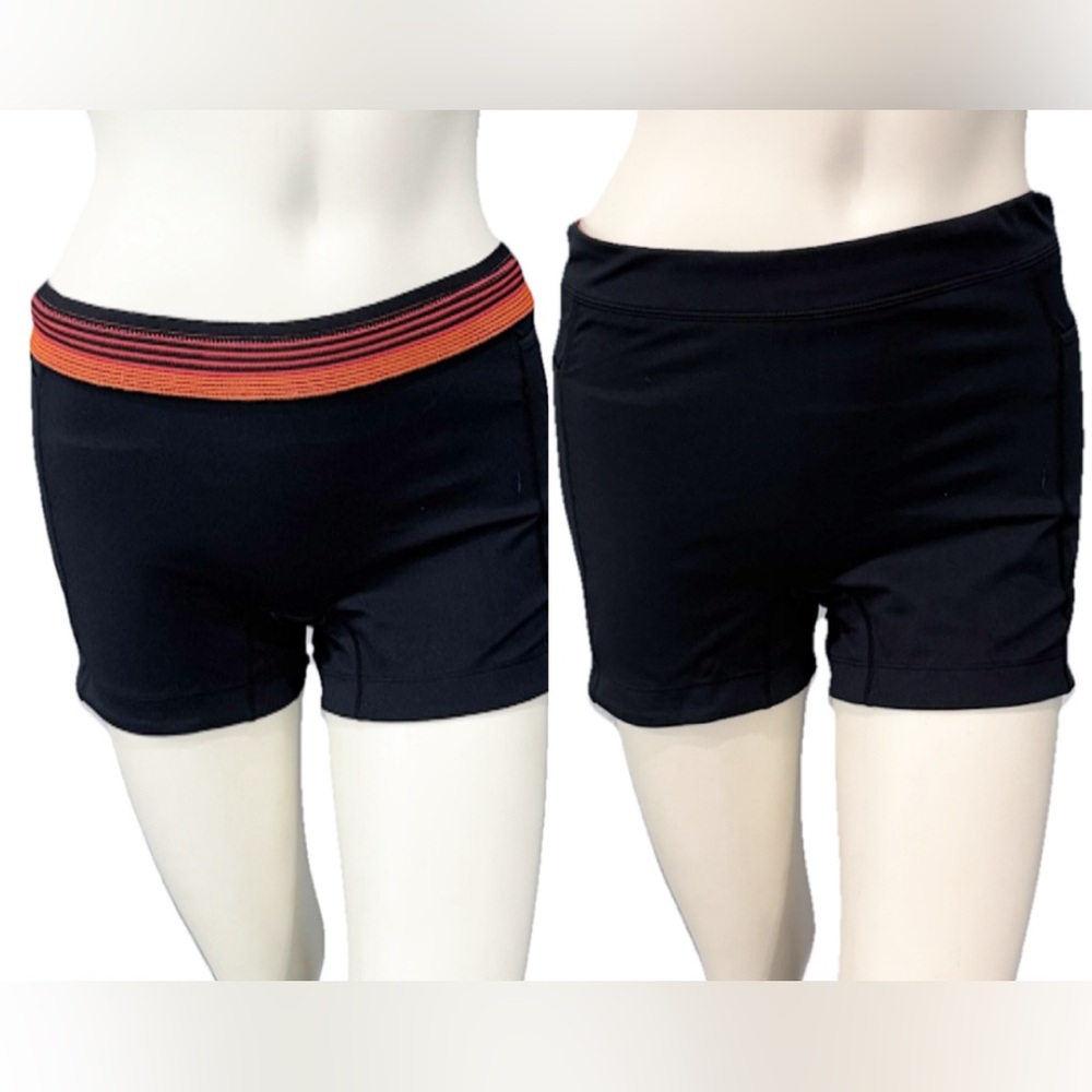 Free People Fp Movement Bike Shorts Womens M Black/Orange Striped Fold Over RARE